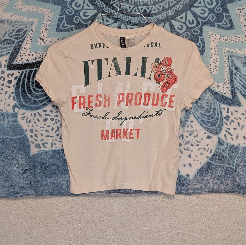 Cream Graphic Tee S Cropped Baby Tee Produce Tomatoes Print Casual Preppy Boho